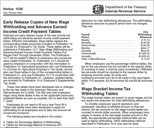 Publication 15-T Tax Tables For 02-2009 Released By IRS [preliminary ...